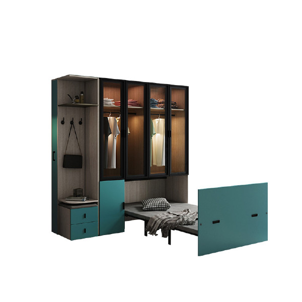 Multifunctional Wardrobe Bed Folding Invisible Bed Bedroom Study 4 Door Wardrobe Bed Office Computer Desk Combination