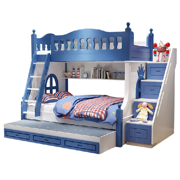 Xijiayi Furniture Wood Loft Bed Kids Bedroom Bunk Bed for Children Wooden Bunk Bed with Slide and Stairs