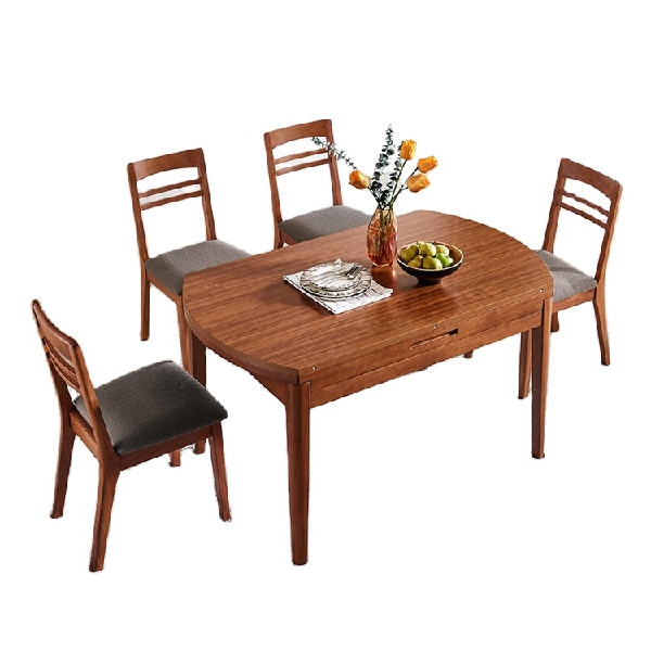 Factory Online Selling Minimalist Style Round Dining Table With Solid Wood Legs Dining Room Set Furniture With Solid Wood Chairs