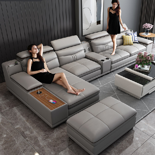 Leather sofa combination living room size apartment complete assembly simple modern imported first layer leather smart furniture