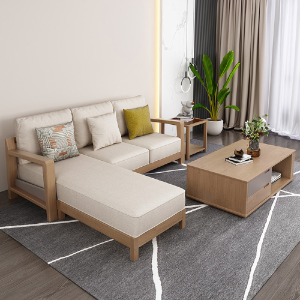 Xijiayi furniture solid wood sofa simple modern oak storage corner combination Nordic living room apartment furniture