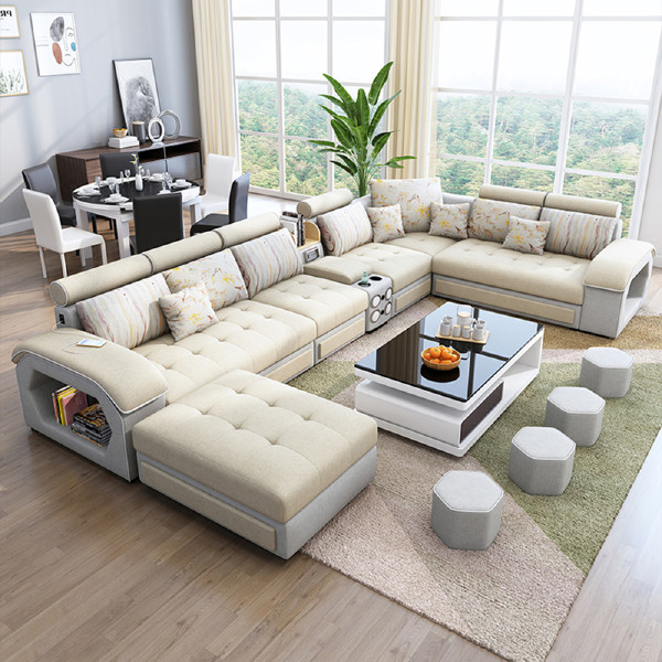 Simple and modern latex technology cloth removable and washable fabric sofa combination size U-shaped living room furniture