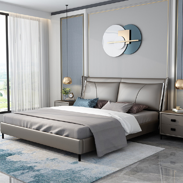 Leather bed, light luxury, modern and simple, double multi-function Italian storage bed