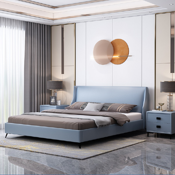 Italian minimalist leather double bed, light luxury, modern minimalist, high-end 1.8m master bedroom soft-cover wedding bed