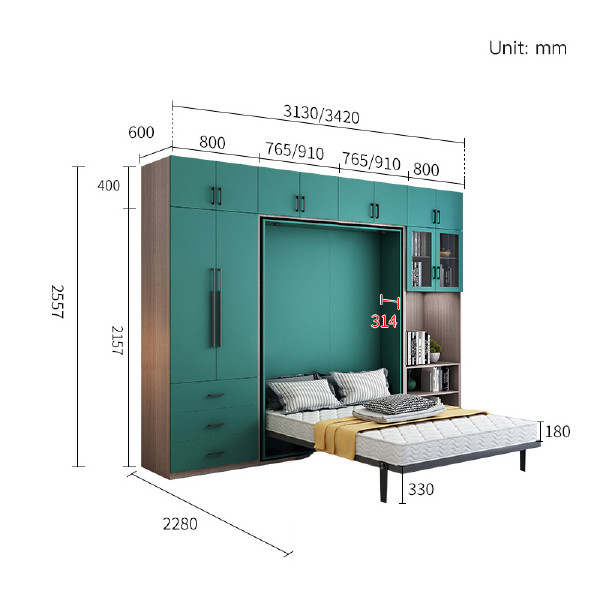 Modern Multi-Function Folding Sofa Wall Bed Mechanism Furniture Frame wooden wall bed with desk